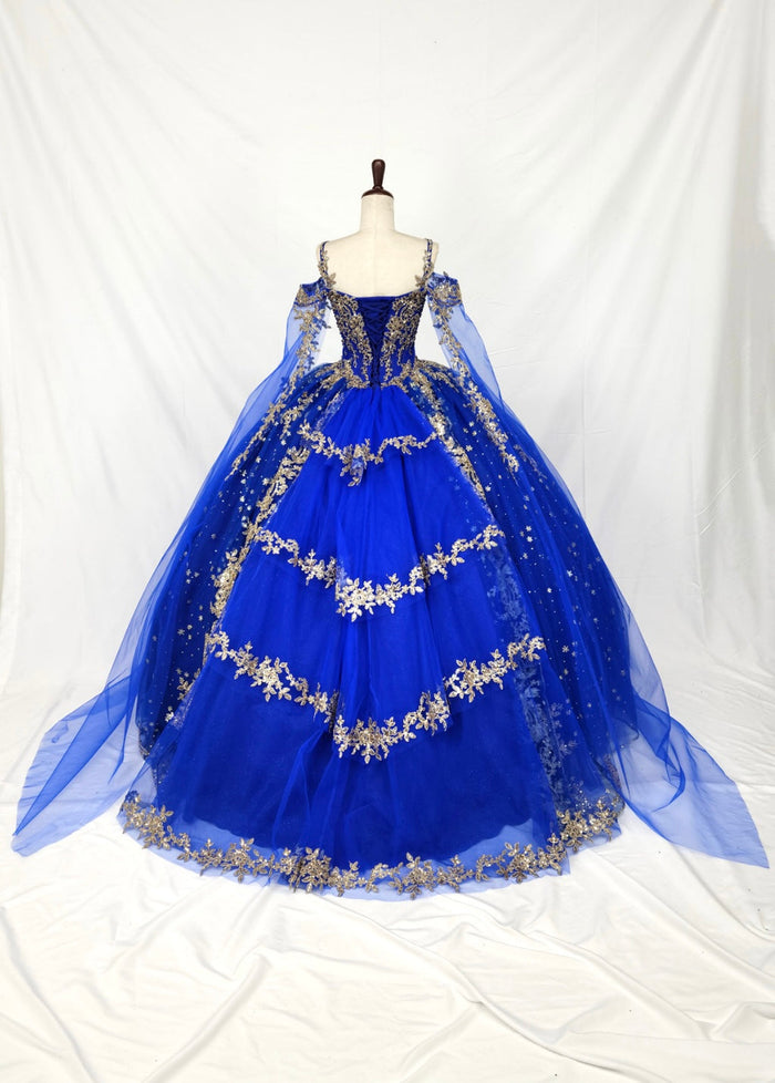 Chicas HF3110 Quinceañera Royal BallDress Floor-Length Embroidered Tulle Dress