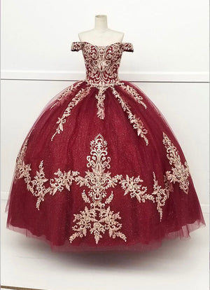 Chicas HF3008 Glitter Quinceañera Burgundy BallDress Tulle Dress