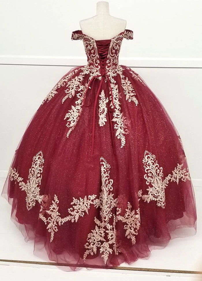 Chicas HF3008 Glitter Quinceañera Burgundy BallDress Tulle Dress