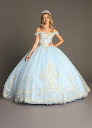 Chicas HF3006 Printed Quinceañera Blue BallDress Sweetheart Tulle Dress