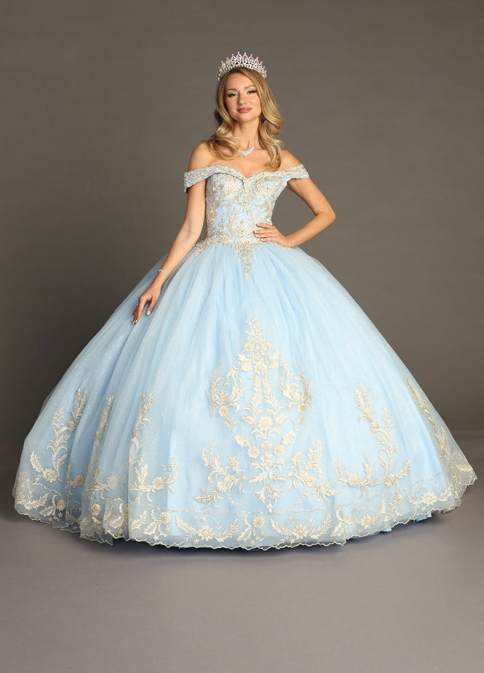 Chicas HF3006 Printed Quinceañera Blue BallDress Sweetheart Tulle Dress