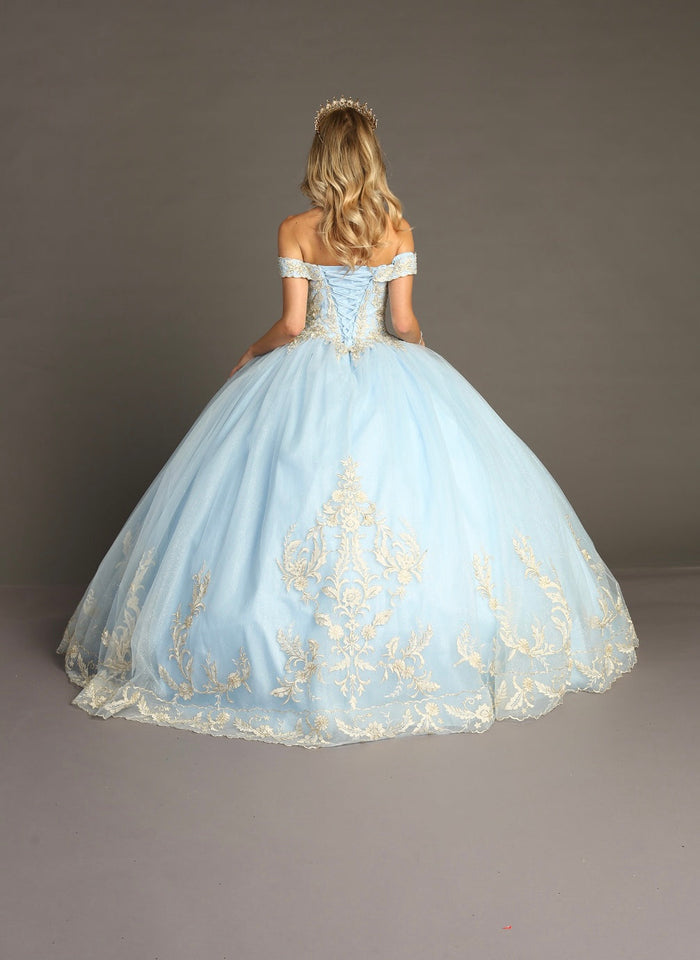 Chicas HF3006 Printed Quinceañera Blue BallDress Sweetheart Tulle Dress