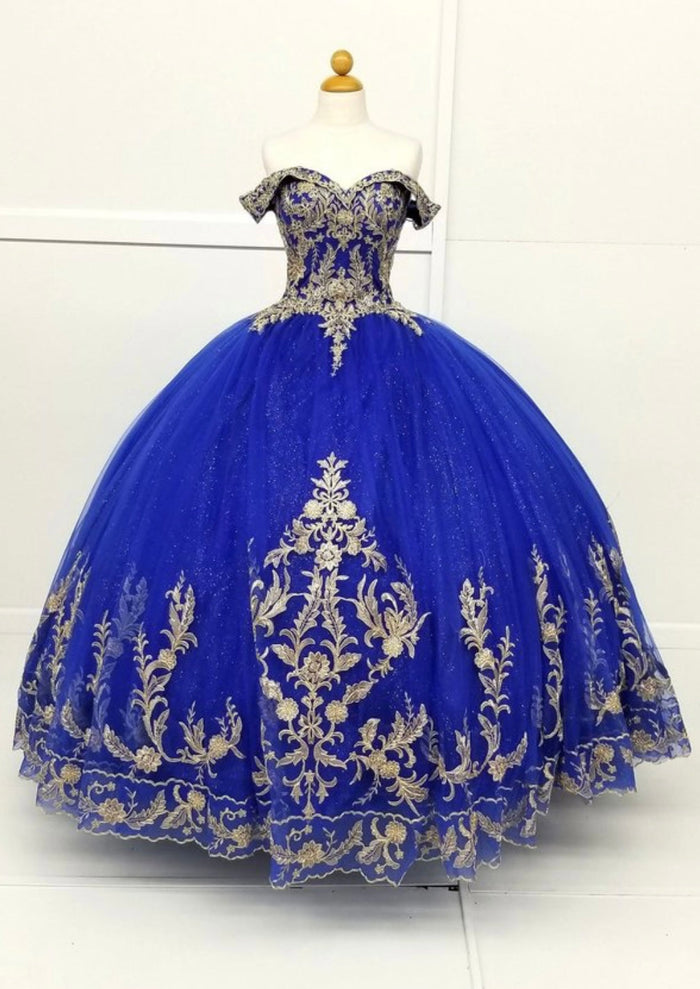 Chicas HF3006 Printed Quinceañera Blue BallDress Sweetheart Tulle Dress