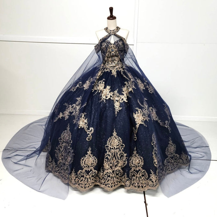 Chicas HF3091 Glitter Formal Navy BallDress Halter Tulle Dress