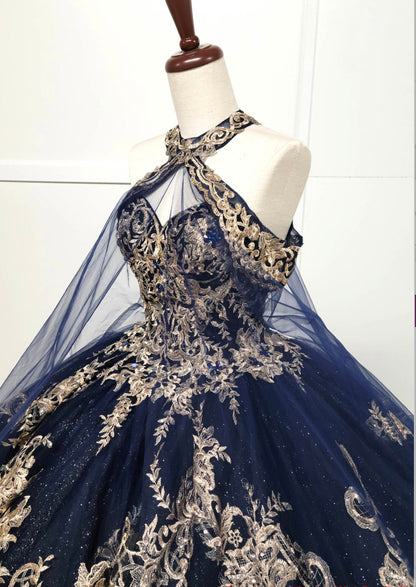 Chicas HF3091 Glitter Formal Navy BallDress Halter Tulle Dress