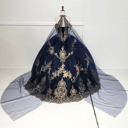 Chicas HF3091 Glitter Formal Navy BallDress Halter Tulle Dress