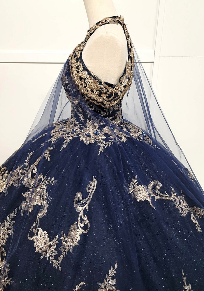 Chicas HF3091 Glitter Formal Navy BallDress Halter Tulle Dress
