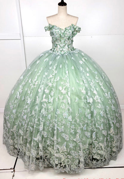 Chicas HF3103 Printed Glitter Lilac BallDress Butterfly Floral Tulle Dress