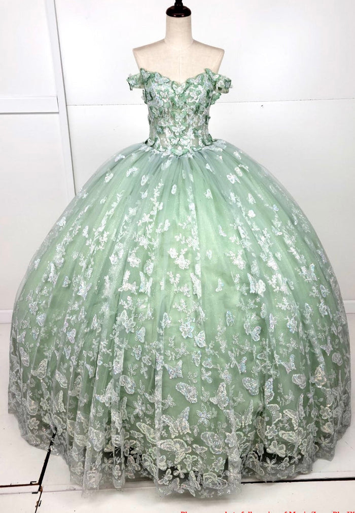 Chicas HF3103 Printed Glitter Lilac BallDress Butterfly Floral Tulle Dress