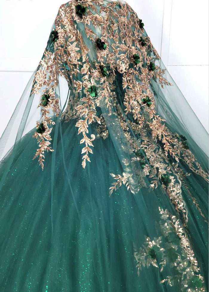 Chicas HF3080 Printed Glitter Royal BallDress Floral Tulle Dress
