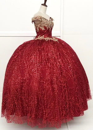 Chicas HF3011 Burgundy BallDress Sweetheart Floor-Length Fabric Dress