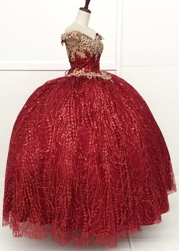 Chicas HF3011 Burgundy BallDress Sweetheart Floor-Length Fabric Dress