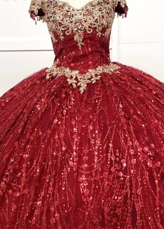 Chicas HF3011 Burgundy BallDress Sweetheart Floor-Length Fabric Dress