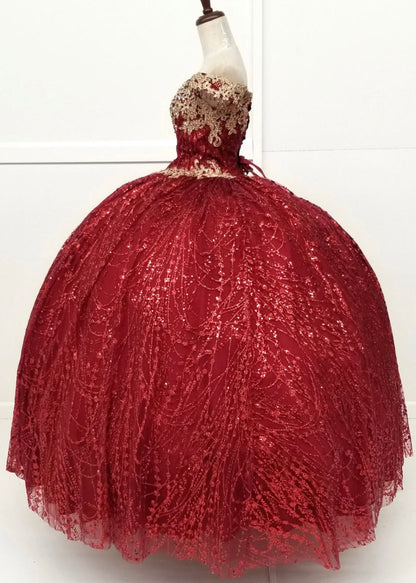 Chicas HF3011 Burgundy BallDress Sweetheart Floor-Length Fabric Dress
