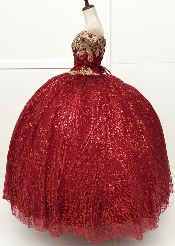 Chicas HF3011 Burgundy BallDress Sweetheart Floor-Length Fabric Dress
