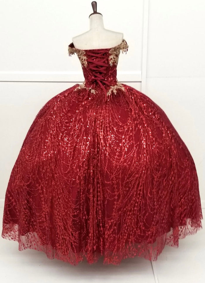 Chicas HF3011 Burgundy BallDress Sweetheart Floor-Length Fabric Dress