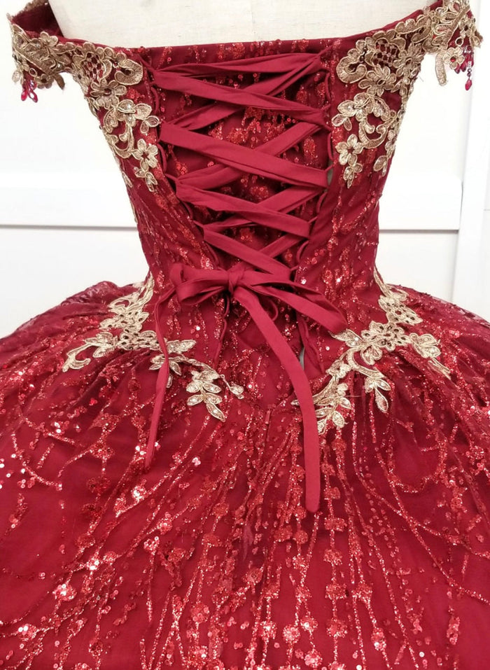 Chicas HF3011 Burgundy BallDress Sweetheart Floor-Length Fabric Dress