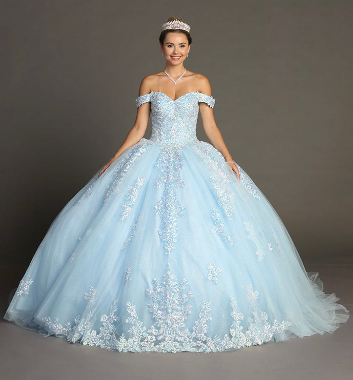 Chicas HF3078 Glitter Blue BallDress Sweetheart Floor-Length Tulle Dress