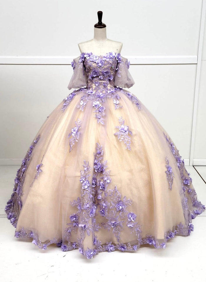 Chicas HF3087 Printed Glitter Royal BallDress Floral Floor-Length Tulle Dress