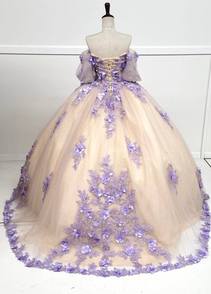 Chicas HF3087 Printed Glitter Royal BallDress Floral Floor-Length Tulle Dress