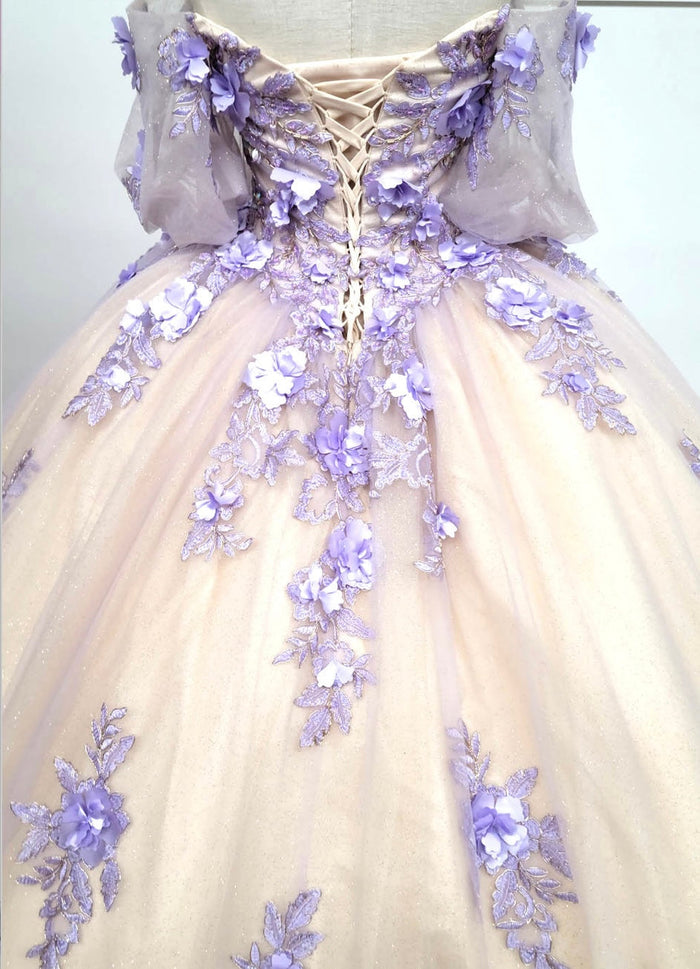 Chicas HF3087 Printed Glitter Royal BallDress Floral Floor-Length Tulle Dress