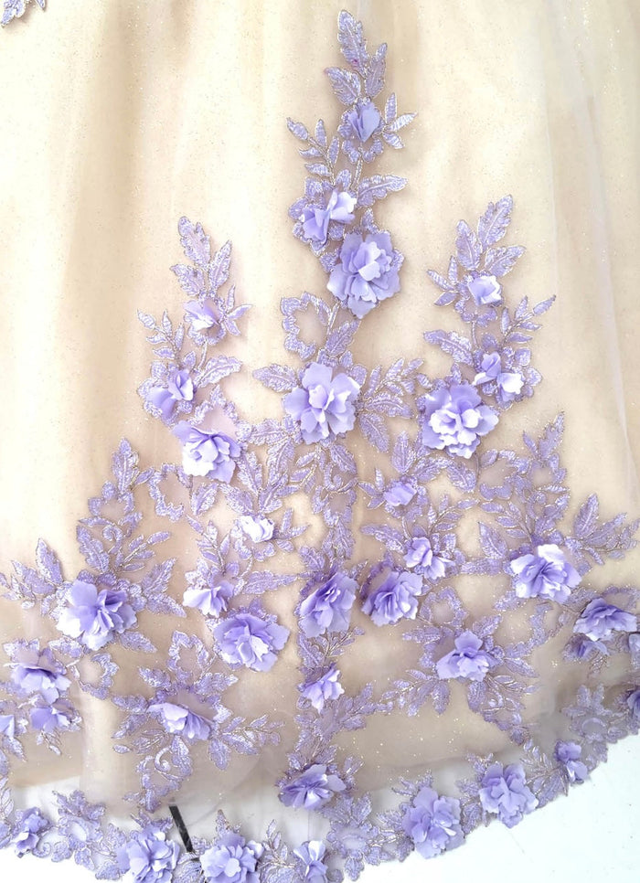 Chicas HF3087 Printed Glitter Royal BallDress Floral Floor-Length Tulle Dress