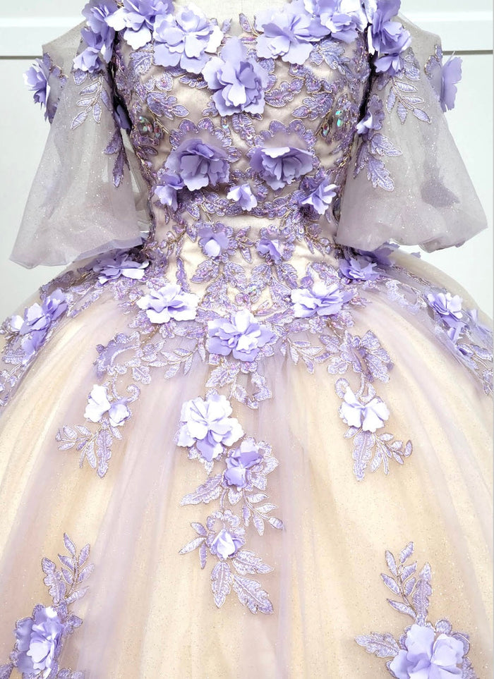 Chicas HF3087 Printed Glitter Royal BallDress Floral Floor-Length Tulle Dress