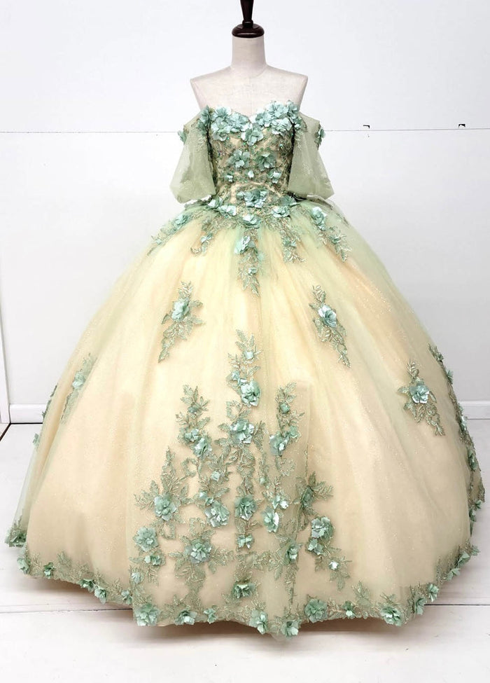 Chicas HF3087 Printed Glitter Royal BallDress Floral Floor-Length Tulle Dress