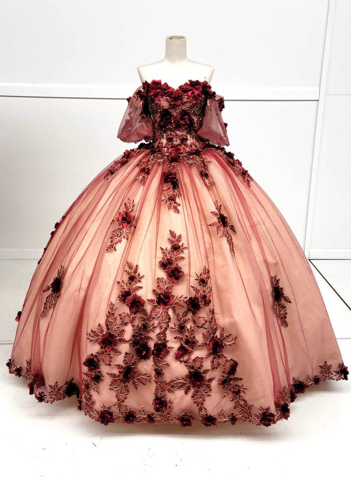 Chicas HF3087 Printed Glitter Royal BallDress Floral Floor-Length Tulle Dress