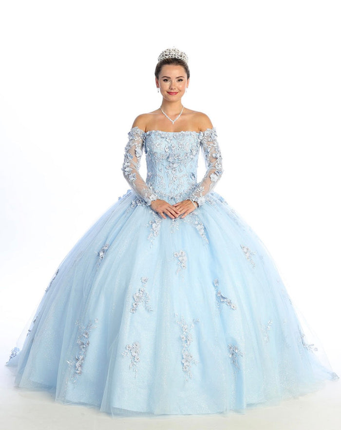 Chicas HF3076 Romantic Printed Formal Blue BallDress Floral Tulle Dress
