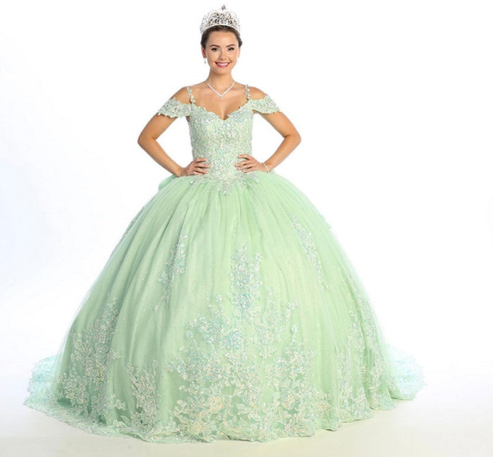 Chicas HF3089 Printed Glitter Royal BallDress Sweetheart Floral Tulle Dress
