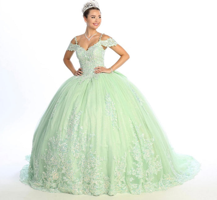 Chicas HF3089 Printed Glitter Royal BallDress Sweetheart Floral Tulle Dress