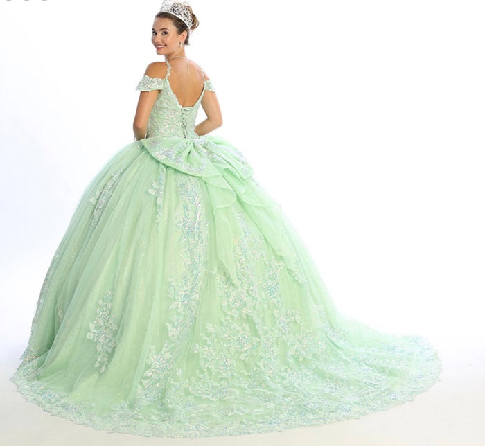 Chicas HF3089 Printed Glitter Royal BallDress Sweetheart Floral Tulle Dress