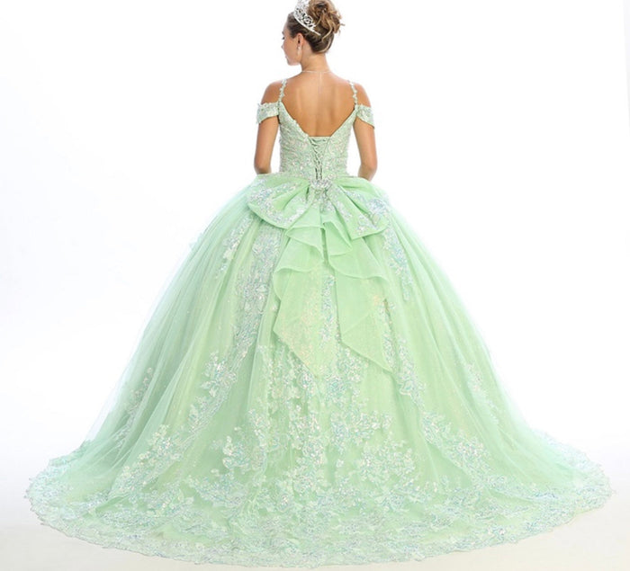 Chicas HF3089 Printed Glitter Royal BallDress Sweetheart Floral Tulle Dress