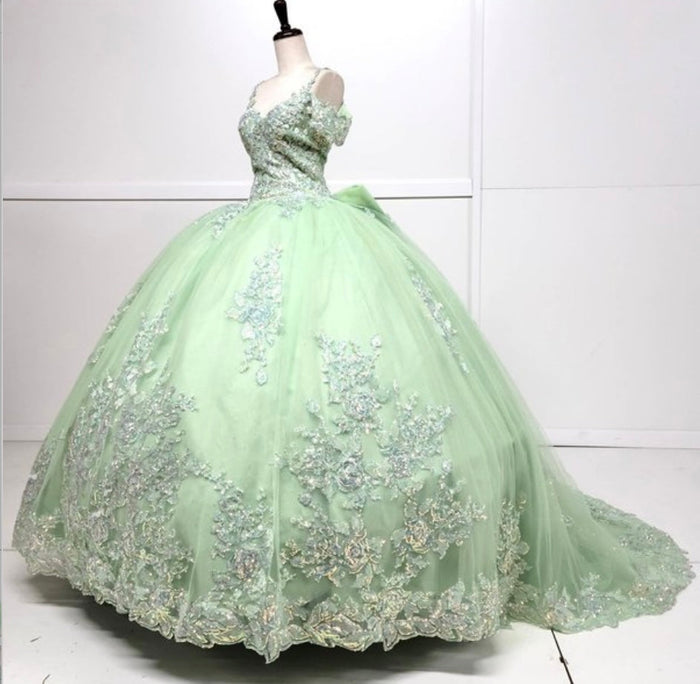 Chicas HF3089 Printed Glitter Royal BallDress Sweetheart Floral Tulle Dress