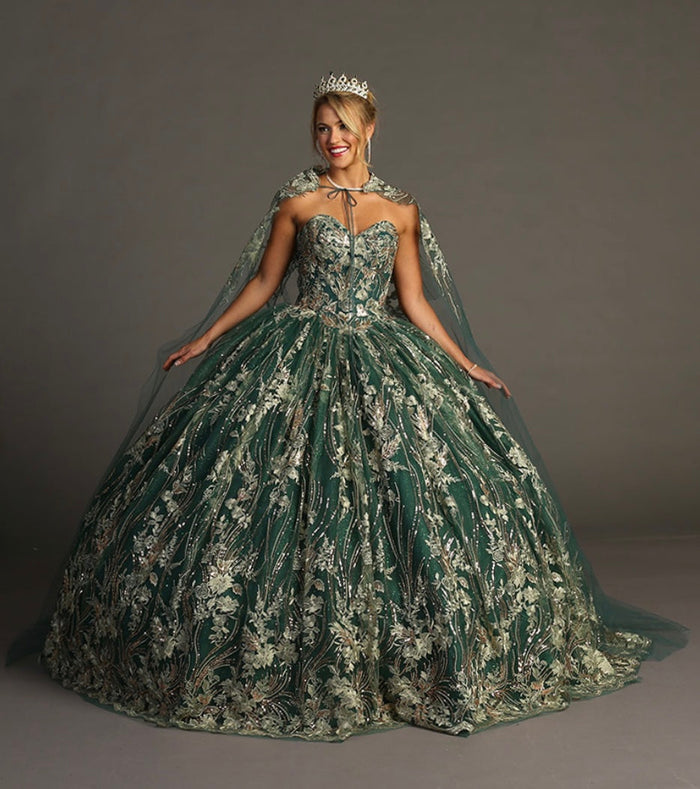 Chicas HF3079 Printed Metallic Formal BallDress Floral Tulle Dress