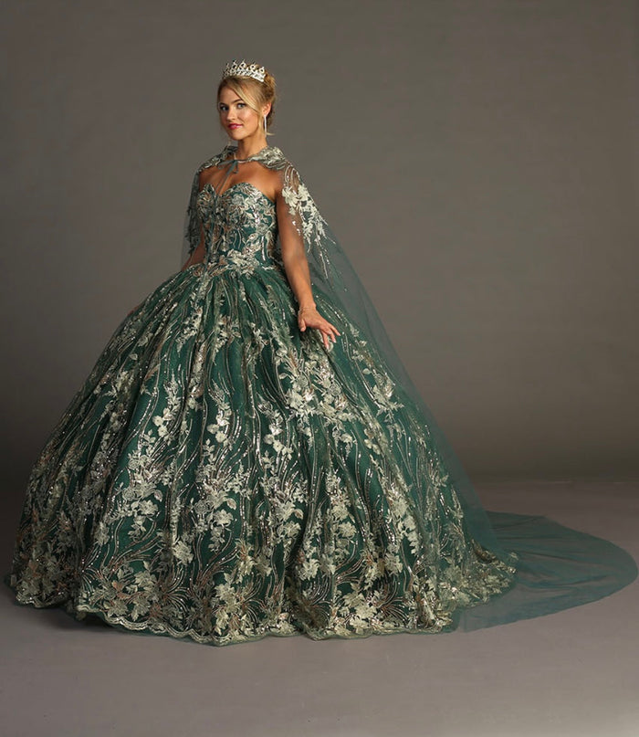 Chicas HF3079 Printed Metallic Formal BallDress Floral Tulle Dress