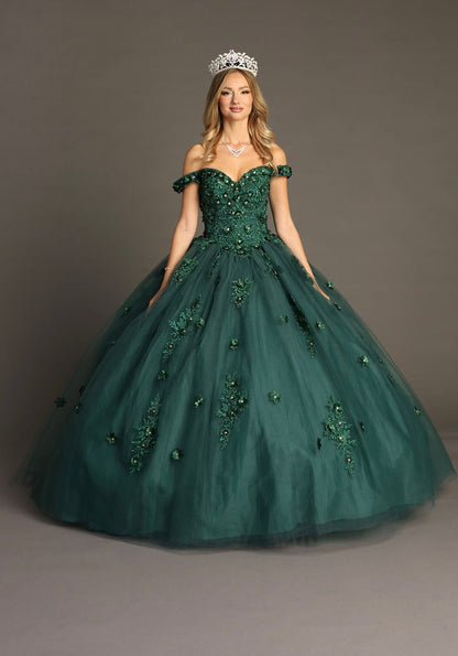 Chicas HF3047 Romantic Printed Green BallDress Sweetheart Floral Tulle Dress