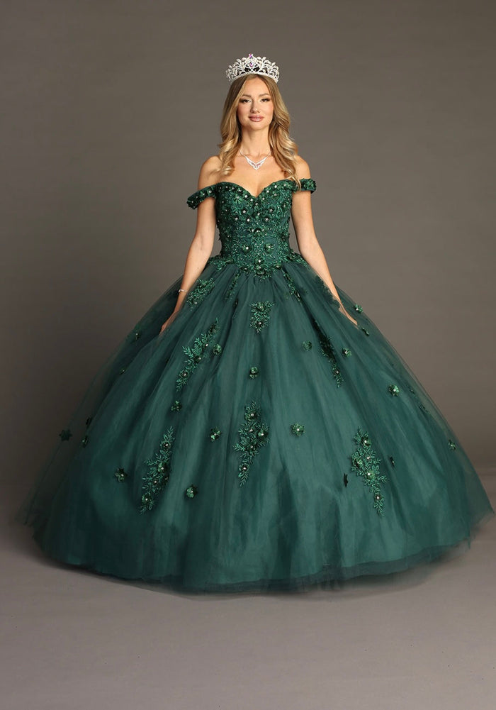 Chicas HF3047 Romantic Printed Green BallDress Sweetheart Floral Tulle Dress