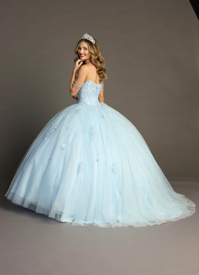 Chicas HF3071 Printed Glitter Blue BallDress Strapless Tulle Dress