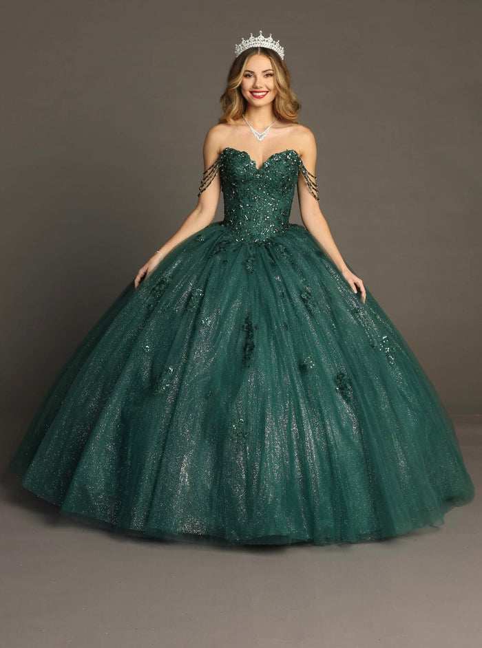 Chicas HF3071 Printed Glitter Blue BallDress Strapless Tulle Dress