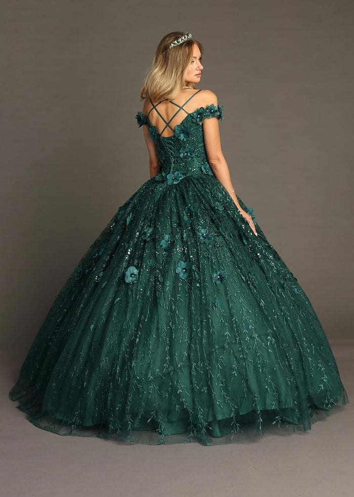 Chicas HF3065 Printed Quinceañera Royal BallDress Strapless Floral Tulle Dress