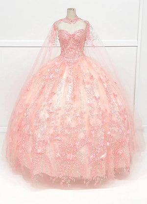 Chicas HF3067 Printed Glitter Quinceañera Blue BallDress Strapless Tulle Dress