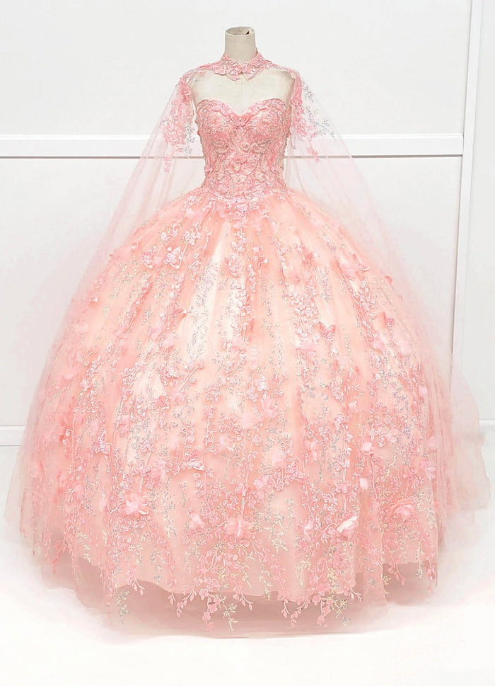 Chicas HF3067 Printed Glitter Quinceañera Blue BallDress Strapless Tulle Dress