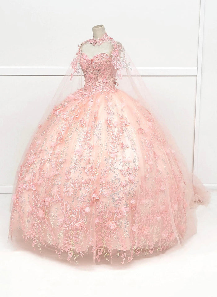 Chicas HF3067 Printed Glitter Quinceañera Blue BallDress Strapless Tulle Dress