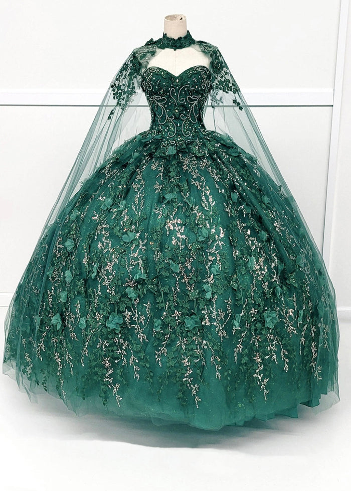 Chicas HF3067 Printed Glitter Quinceañera Blue BallDress Strapless Tulle Dress
