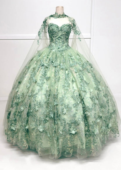 Chicas HF3067 Printed Glitter Quinceañera Blue BallDress Strapless Tulle Dress