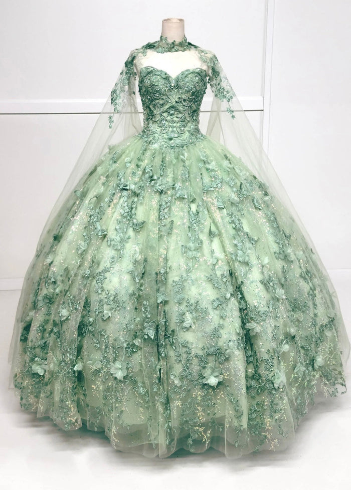Chicas HF3067 Printed Glitter Quinceañera Blue BallDress Strapless Tulle Dress