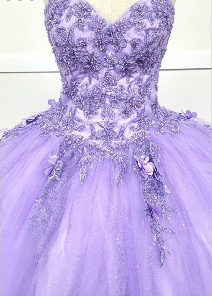 Chicas HF3035 Romantic Printed Glitter Quinceañera BallDress Strapless Tulle Dress