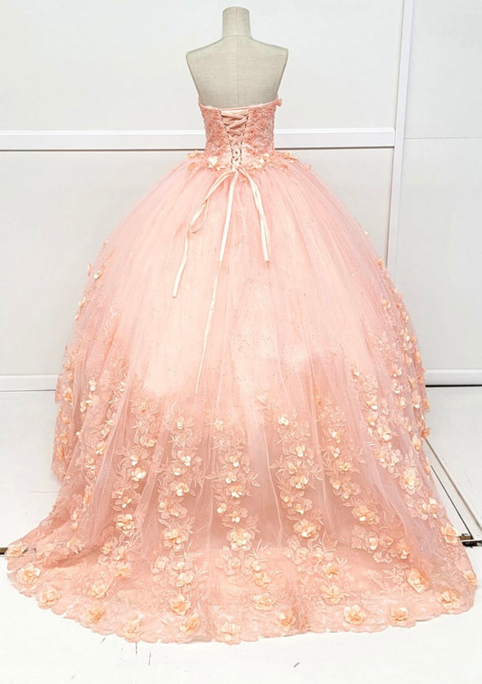 Chicas HF3035 Romantic Printed Glitter Quinceañera BallDress Strapless Tulle Dress